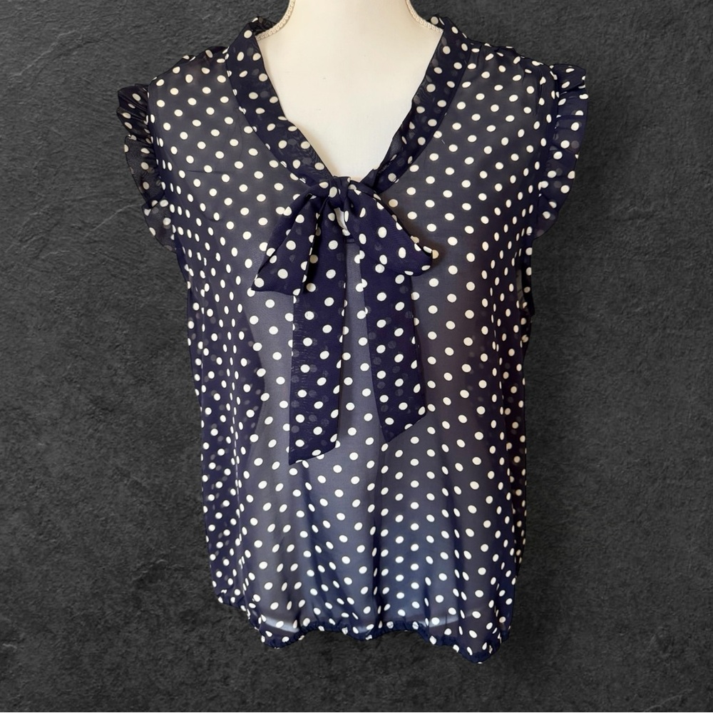 Eyelash Couture Navy and White Polka Dot Blouse